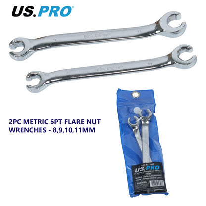 US PRO 2pc Brake Pipe Spanner Set 8mm 9mm 10mm 11mm open ended flare wrench tool