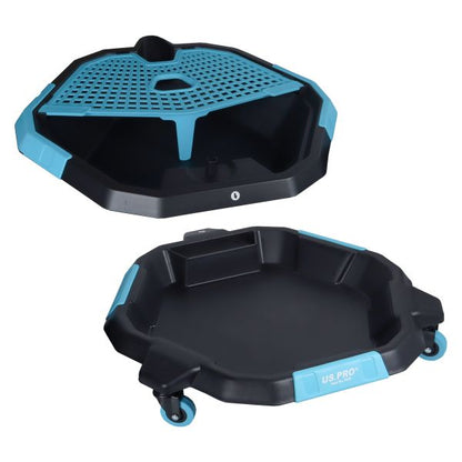 US PRO Tools 8 Litre Oil Drain Pan & Tool Caddy on Castors Garage Tray