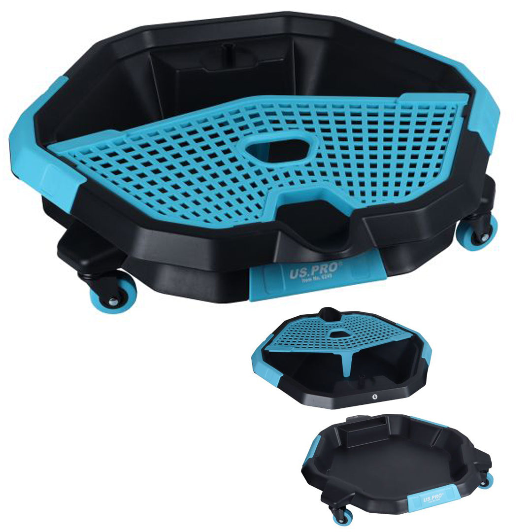 US PRO Tools 8 Litre Oil Drain Pan & Tool Caddy on Castors Garage Tray