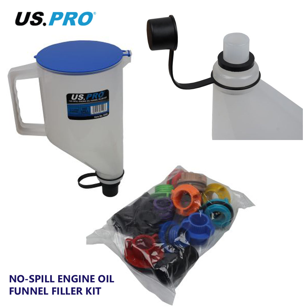 US PRO Tools No-Spill Engine Oil Funnel Filler Kit - 1.7L Funnel & 12 Adapters 5055