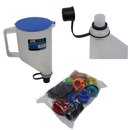US PRO Tools No-Spill Engine Oil Funnel Filler Kit - 1.7L Funnel & 12 Adapters 5055