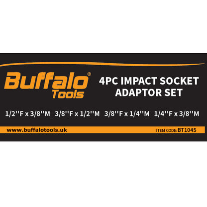 Buffalo Tools 4pcs Impact Socket Adaptor Set Step Up Step Down Reducers Converters Adapters