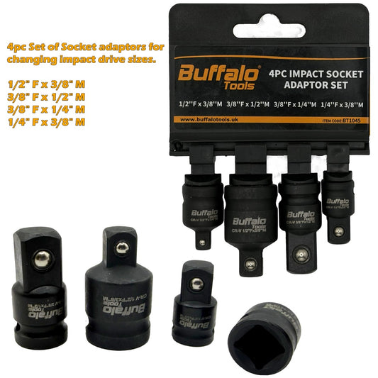 Buffalo Tools 4pcs Impact Socket Adaptor Set Step Up Step Down Reducers Converters Adapters