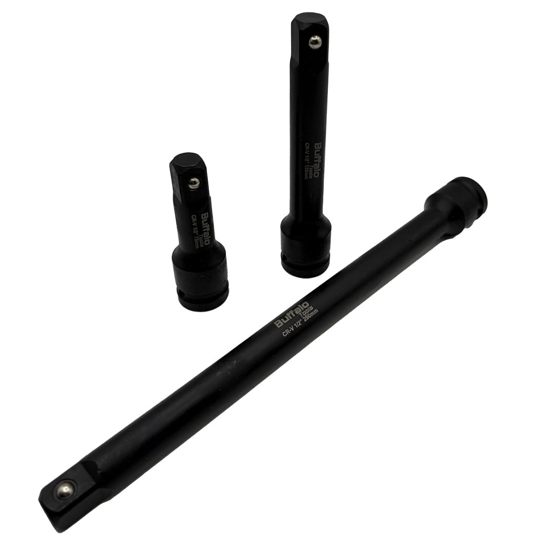 Buffalo Tools 1/2''Dr 3pc Impact Extension Bar Set 75mm 125mm 250mm