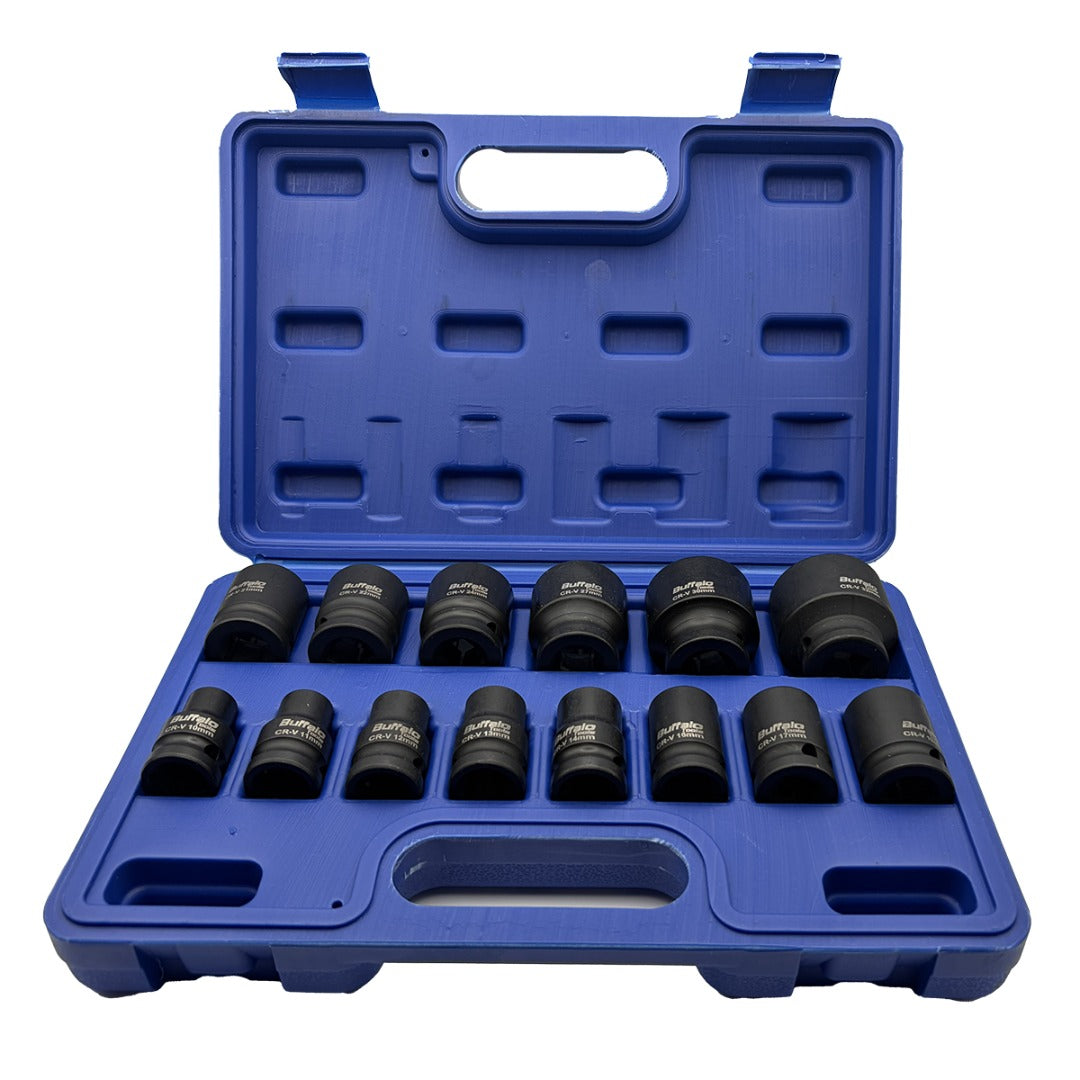 Buffalo Tools 14pc Impact Socket Sockets Set 1/2 Drive Metric Shallow 10mm - 32mm