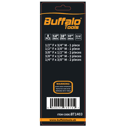 Buffalo Tools 8pc Impact Socket Converter Reducer Adapter Set 1/2'' 1/4'' 3/8'' 3/4''