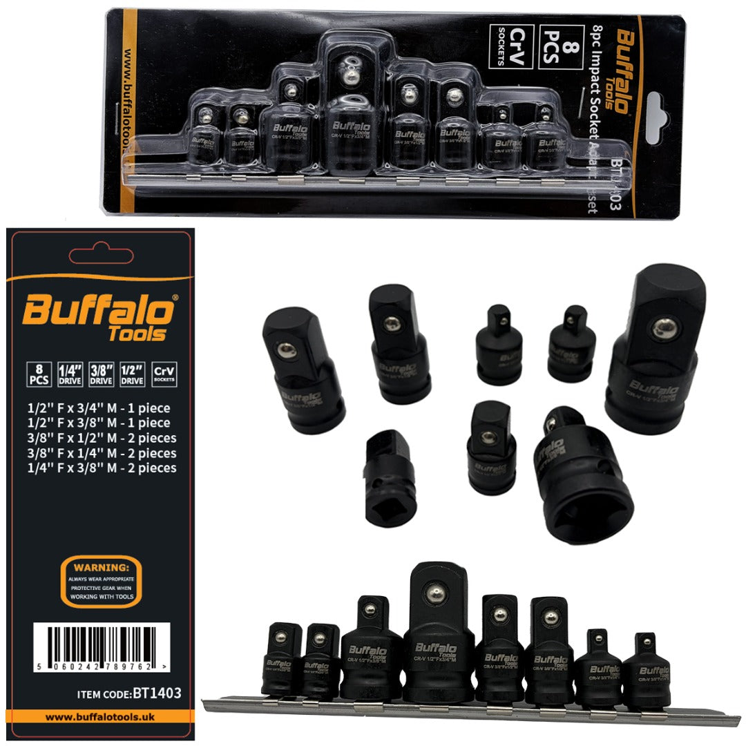 Buffalo Tools 8pc Impact Socket Converter Reducer Adapter Set 1/2'' 1/4'' 3/8'' 3/4''