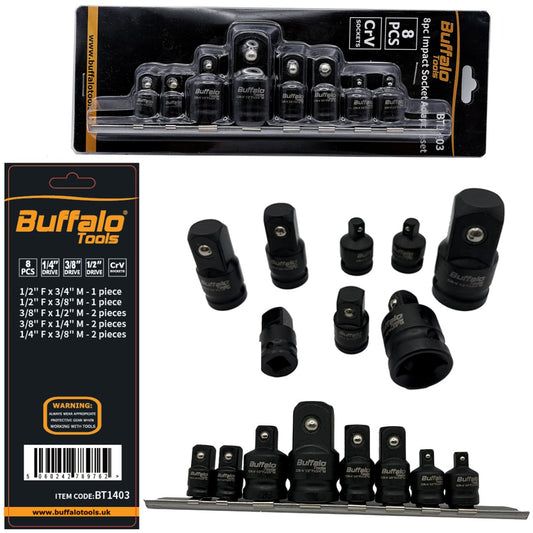 Buffalo Tools 8pc Impact Socket Converter Reducer Adapter Set 1/2'' 1/4'' 3/8'' 3/4''