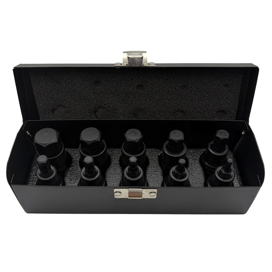 Buffalo Tools 10pc Impact HEX BIT Socket Set 1/2'' Drive 4mm to 19mm Allen Key in Metal Case