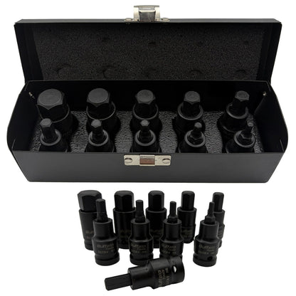 Buffalo Tools 10pc Impact HEX BIT Socket Set 1/2'' Drive 4mm to 19mm Allen Key in Metal Case