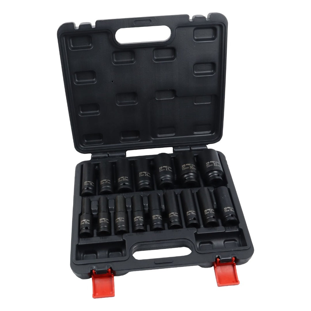 US PRO INDUSTRIAL 16pc 1/2 Dr 6-Point Deep Impact Socket Set European Style 10-32mm