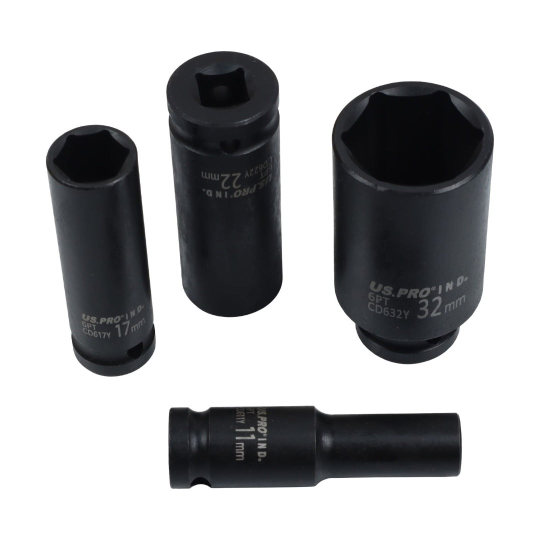US PRO INDUSTRIAL 16pc 1/2 Dr 6-Point Deep Impact Socket Set European Style 10-32mm