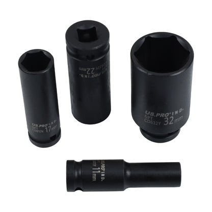 US PRO INDUSTRIAL 16pc 1/2 Dr 6-Point Deep Impact Socket Set European Style 10-32mm