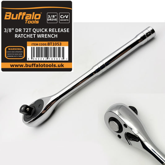 Buffalo Tools 3/8 Drive Quick Release Ratchet Reversible Straight 72t Socket Wrench
