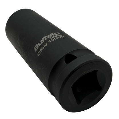 Buffalo Tools 19mm Deep Impact Socket 1/2 Drive Heavy Duty High Torque Chrome Vanadium Steel Drive 6 point