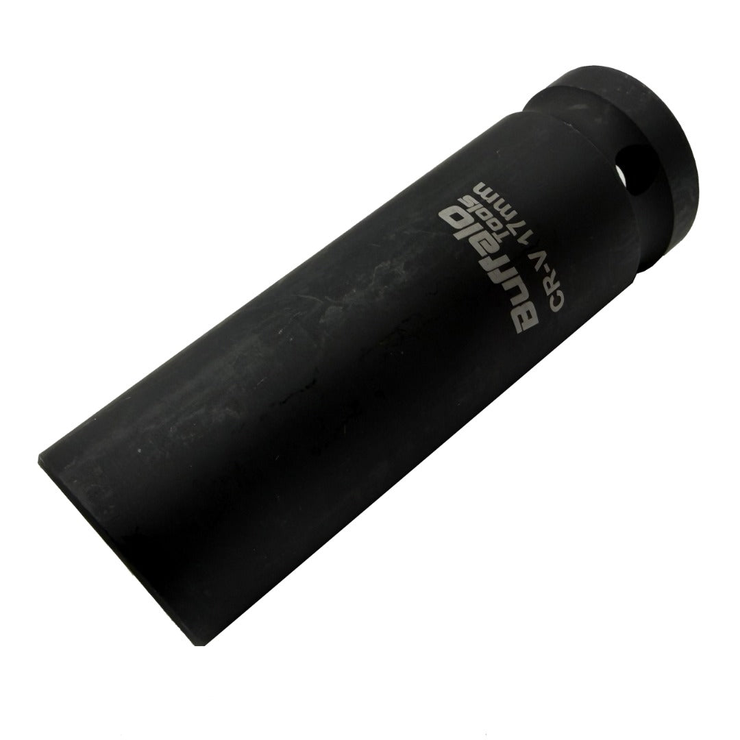 Buffalo Tools 17mm Deep Impact Socket 1/2 Drive Heavy Duty High Torque Chrome Vanadium Steel Drive 6 point Long Wrench
