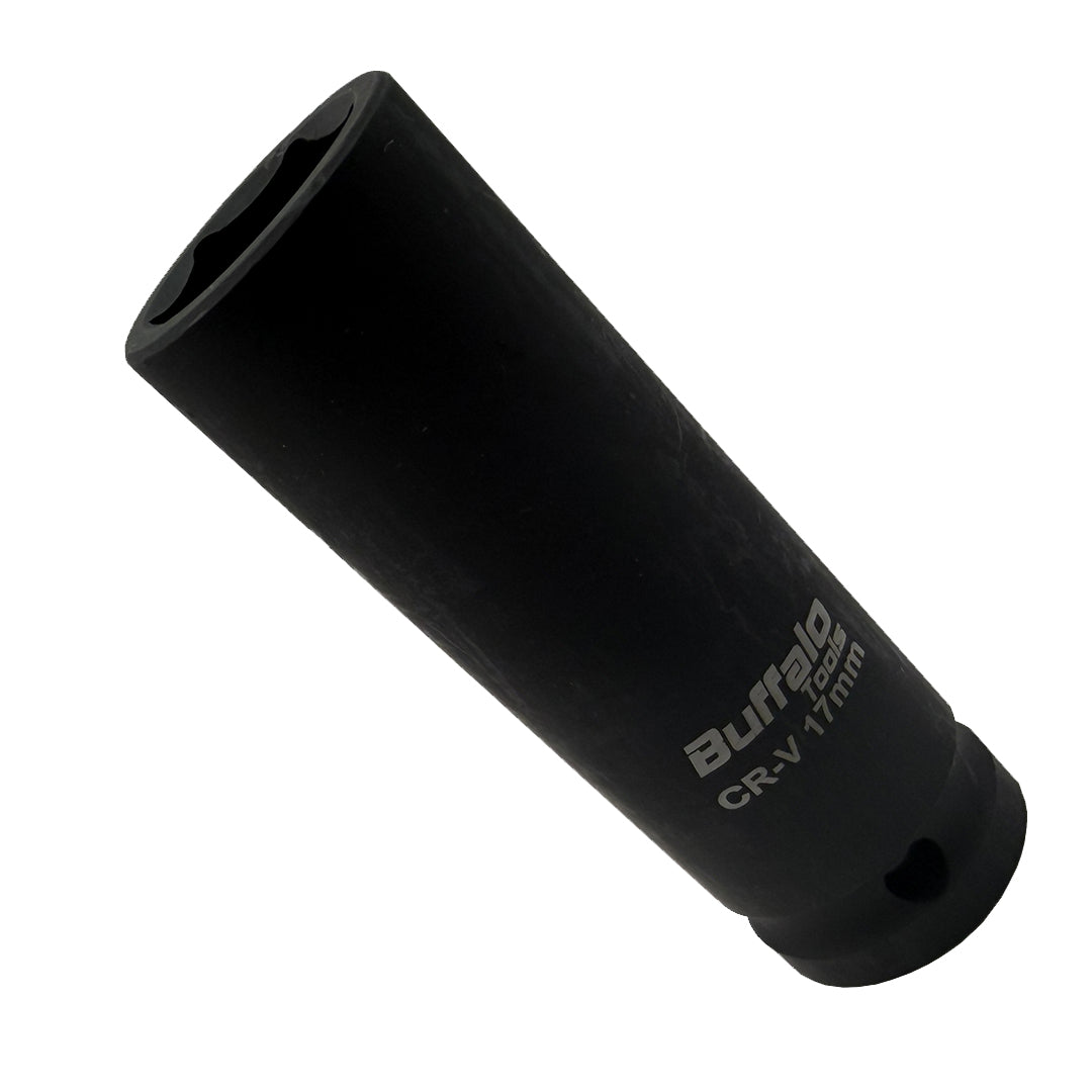 Buffalo Tools 17mm Deep Impact Socket 1/2 Drive Heavy Duty High Torque Chrome Vanadium Steel Drive 6 point Long Wrench