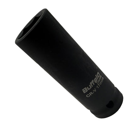 Buffalo Tools 17mm Deep Impact Socket 1/2 Drive Heavy Duty High Torque Chrome Vanadium Steel Drive 6 point Long Wrench