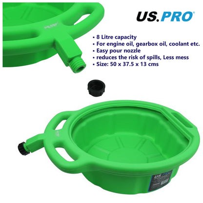 US PRO Large Oil Drain Pan with Pouring Nozzle 8 Litre Coolant Gearbox Engine