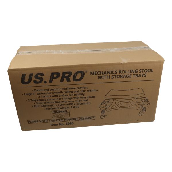 US PRO Tools Mechanics Rolling Stool with Storage Trays Drawer Steel Frame 5063