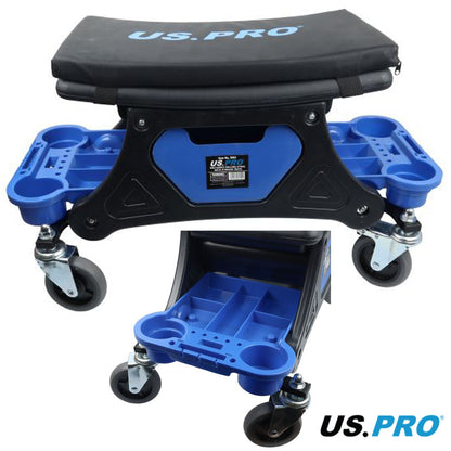 US PRO Tools Mechanics Rolling Stool with Storage Trays Drawer Steel Frame 5063