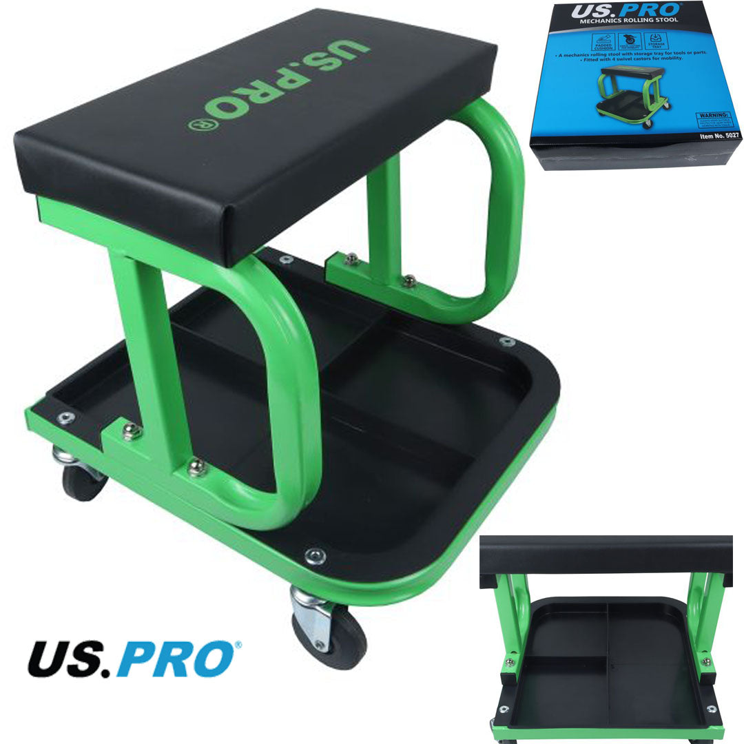 US PRO Mechanics Rolling Stool Work Seat Garage Workshop Stool with Storage
