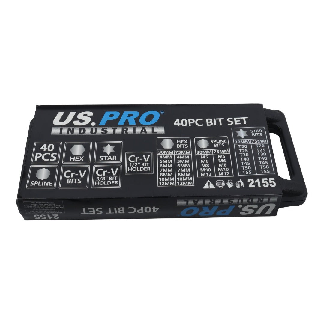 US PRO INDUSTRIAL 40pc Hex Torx Spline Star Socket Bit Set 3/8'' & 1/2'' Drive Bit Holder