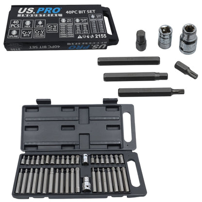 US PRO INDUSTRIAL 40pc Hex Torx Spline Star Socket Bit Set 3/8'' & 1/2'' Drive Bit Holder