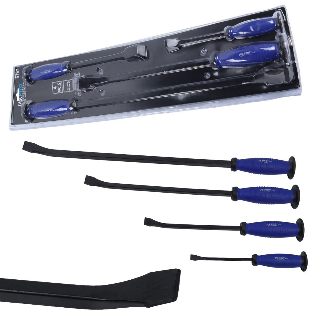 US Pro Industrial 4pc Pry Bar Set with Protective Handle Guard