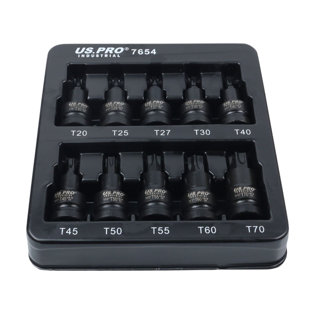 US Pro Industrial 10pc 1/2''Dr Impact Torx Bit Socket Set Star TRX  T20 to T70
