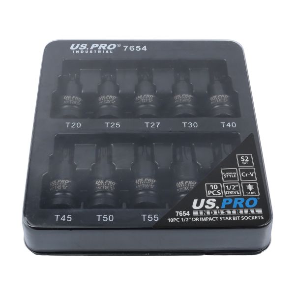 US Pro Industrial 10pc 1/2''Dr Impact Torx Bit Socket Set Star TRX  T20 to T70