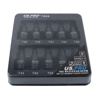 US Pro Industrial 10pc 1/2''Dr Impact Torx Bit Socket Set Star TRX  T20 to T70