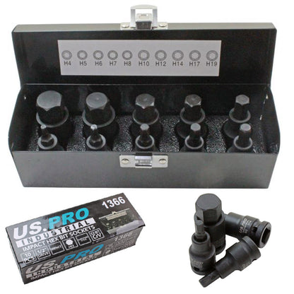 US PRO 10pc IMPACT HEX BIT SOCKET SET 1/2'' Drive 4mm to 19mm allen key B1366