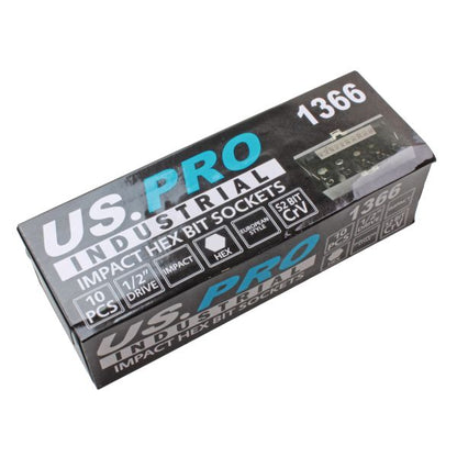 US PRO 10pc IMPACT HEX BIT SOCKET SET 1/2'' Drive 4mm to 19mm allen key B1366