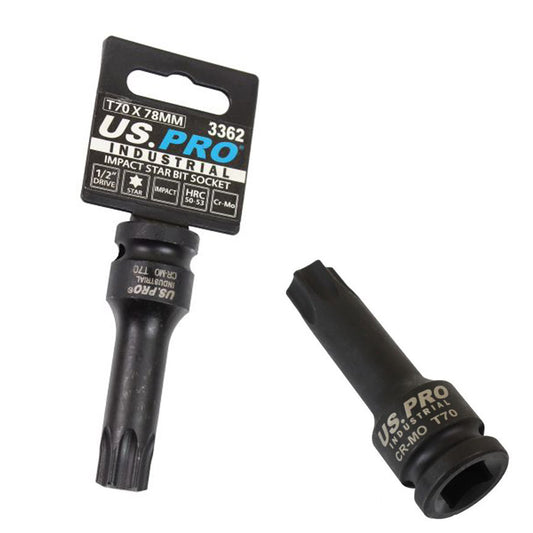 US PRO 1/2'' Dr Impact Torx Star Bit Socket T70 X 78mm trx-star