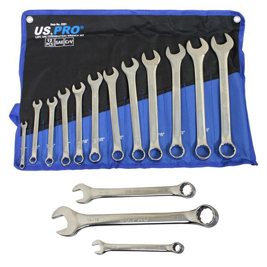 US PRO 11pc SAE/AF COMBINATION SPANNER WRENCH SET 3/8 - 1 B1853 by Bergen