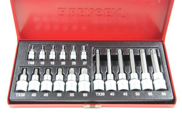 Bergen Tools 19pc 1/4" & 1/2"dr TORX BIT SOCKET SET B1131
