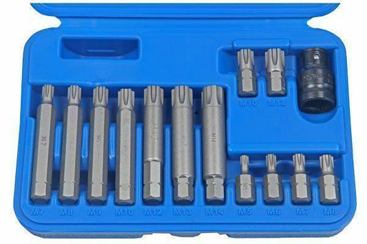 US Pro by Bergen 14pc 1/2''Dr Ribe Socket Bit Set M5-M14 Polydrive 30-75mm B2238