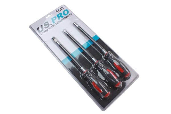 US Pro Flexible Screwdriver Driver Set 300mm with 1/4'' Dr, Bit Driver, 7mm Socket End Hose Clips
