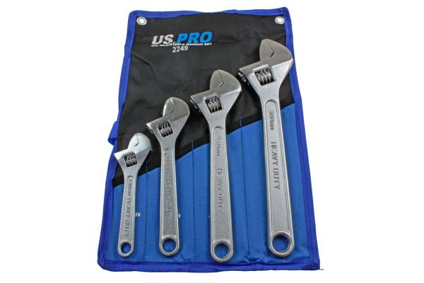 US PRO Tools 4pc Adjustable Wrench/Shifting Spanner Set 6'' 8'' 10'' 12'' Chrome Finish 2249