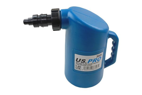 US Pro Battery Fluid Filler Jug, Push Release Shut Off Spout 1.89 Litres