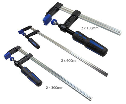 6pc F Clamp Bar Clamp 2 X 6'' 150mm, 2 X 12'' 300mm, 2 x 24'' 600mm Long Quick Slide Wood Clamp