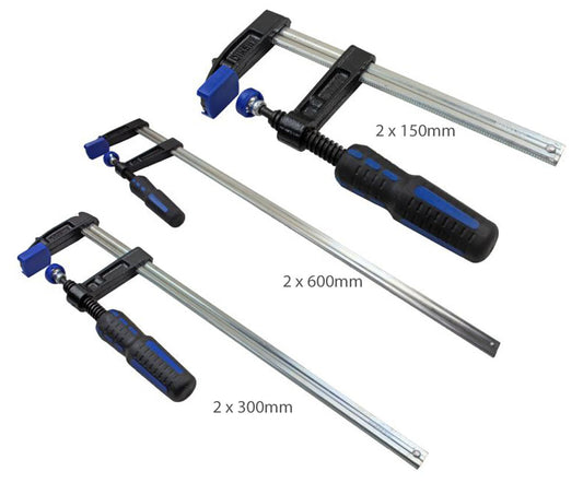 6pc F Clamp Bar Clamp 2 X 6'' 150mm, 2 X 12'' 300mm, 2 x 24'' 600mm Long Quick Slide Wood Clamp