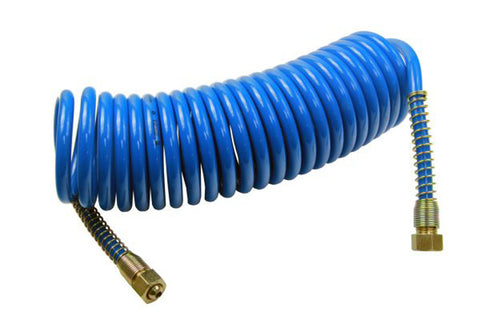 Coiled Air Line Hose Recoil 6 Meters 20 Foot 1/4'' BSP Fittings PU Durable 6.5mm id Compressor