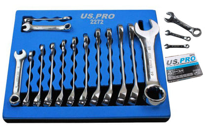 Stubby Spanner Set in Foam Tray 14 pc midget Combination Wrench Spanners 6-19mm