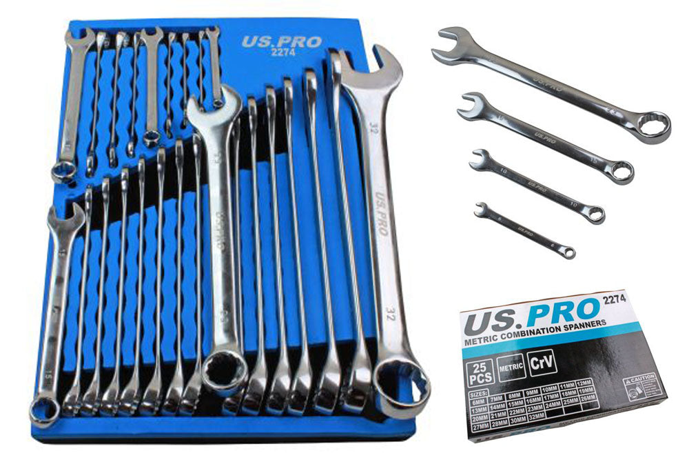 Metric Combination Spanner Set 25pc in Foam Tray 25 piece Metric 6 - 32mm Spanners Wrenches