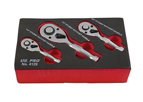 1/4'' 3/8'' 1/2'' 3pc Stubby Ratchet Handle Set Short  Wrench Sockets US Pro