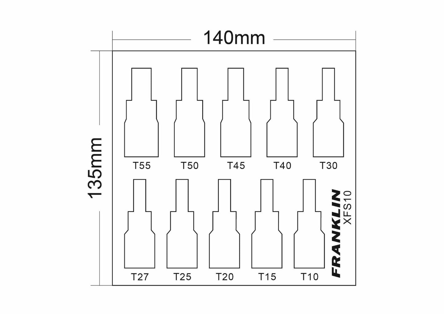Franklin Tools Torx Star Key Bit Socket Set 10pc 3/8 Drive  XFS10 Professional Quality
