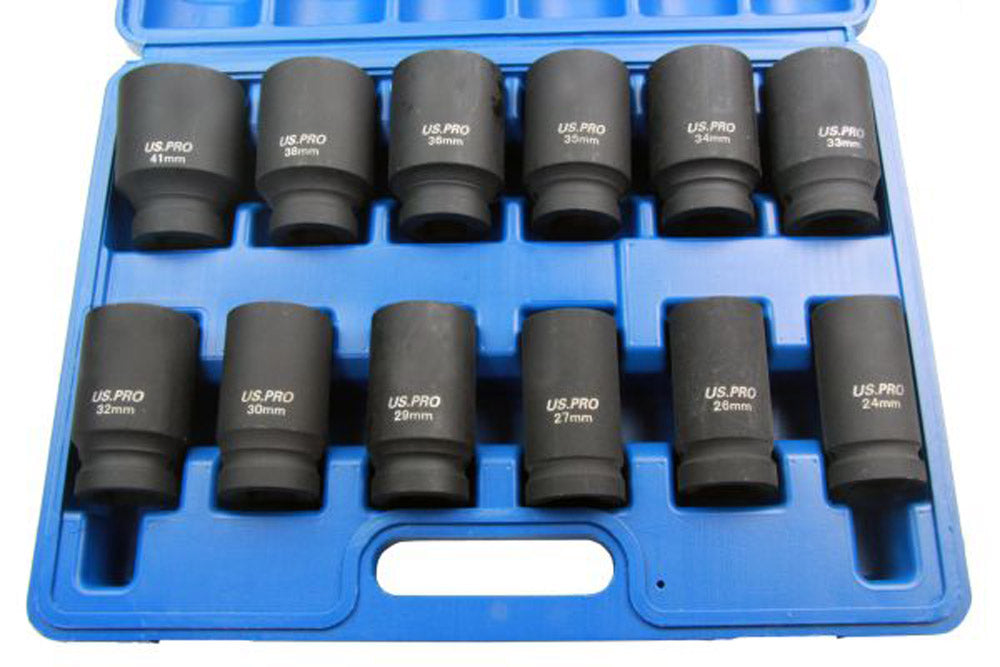 US Pro 12pc 3/4''dr DEEP IMPACT SOCKETS 24-41 MM B1360
