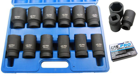 US Pro 12pc 3/4''dr DEEP IMPACT SOCKETS 24-41 MM B1360